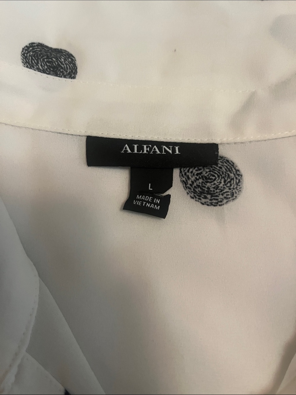 Alfani White Blouse with Black Dot Print